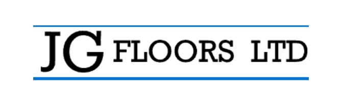 Before: the old JG FLOORS LTD logo, serif capitals between thin blue rules