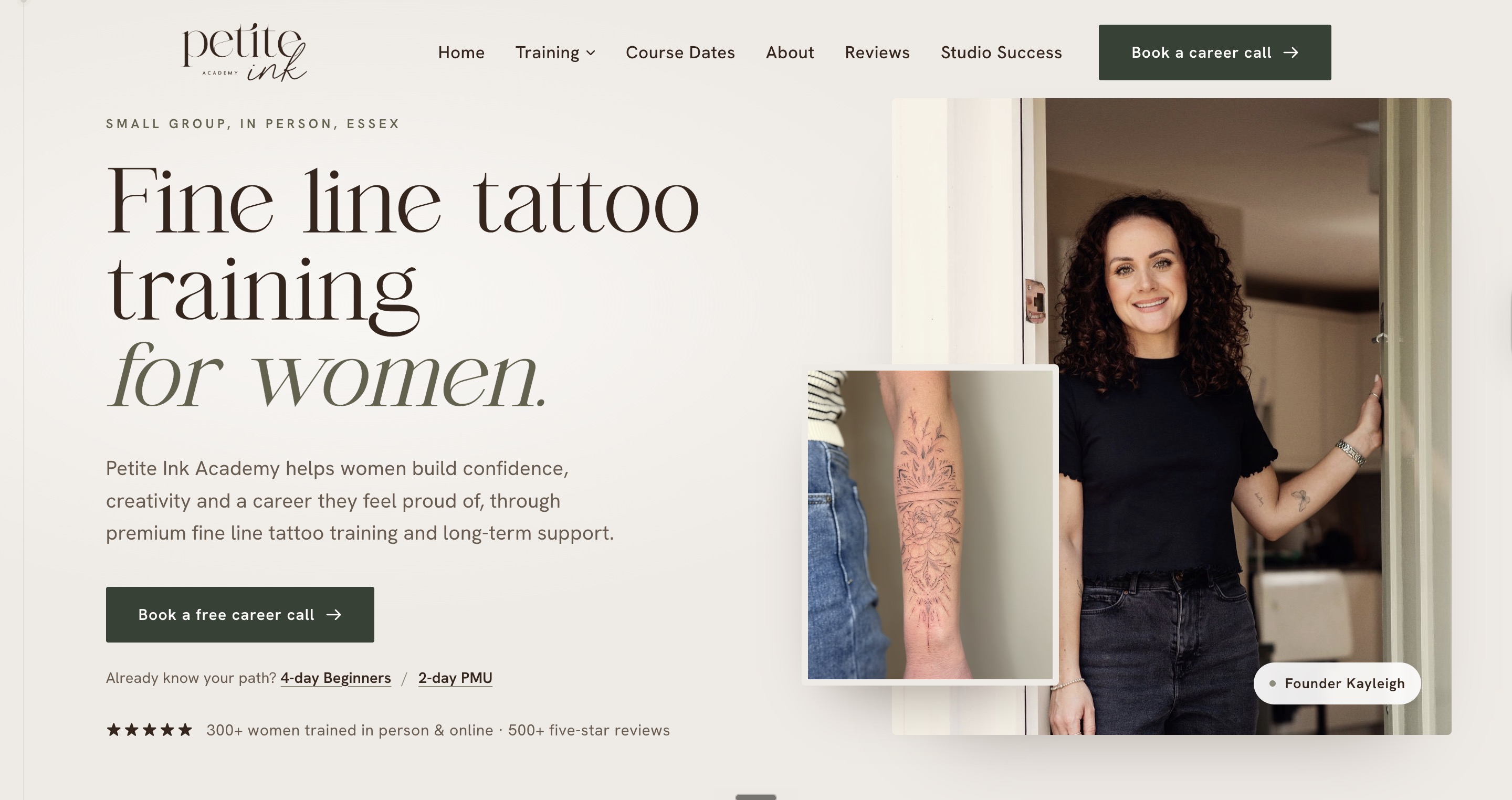 The Petite Ink Academy website homepage