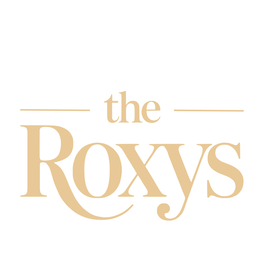 The Roxys wordmark in cream on midnight