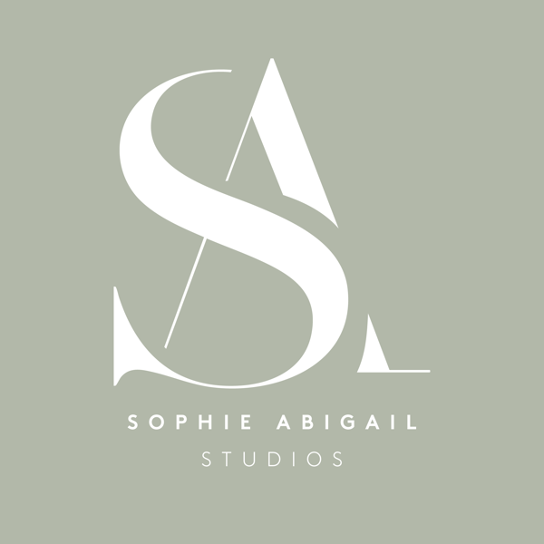 Monogram in white on the sage brand colour